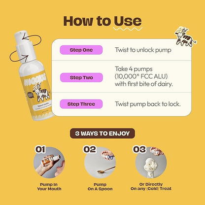 Lactase Enzyme Drops 2oz – Delicious Sweet Vanilla Flavor – 10,000 FCC Units for Fast Acting Dairy Relief – Customizable Dosing for Lactose Intolerance – Portable Twist-to-Lock Pump
