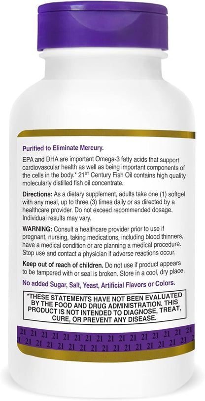 21st Century Fish Oil 1000 mg Softgels, 120 Count