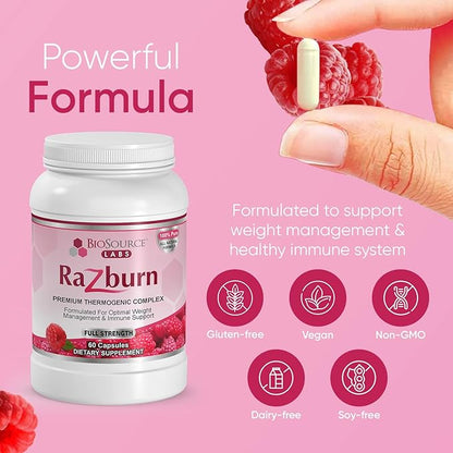 Razburn Weight Management Supplement, Green Tea Extract, Caffeine & Botanical Blend, Energy & Metabolism Support Pills for Men & Women, 60 Capsules