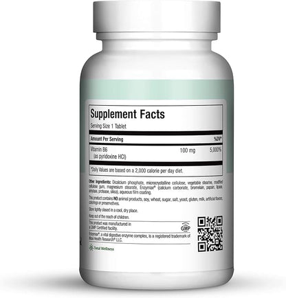 Maxi Health B-6 - Vitamin B6-100 mg Cardiovascular Health - 100 Tablets - Kosher (100 Count, Pack of 2)