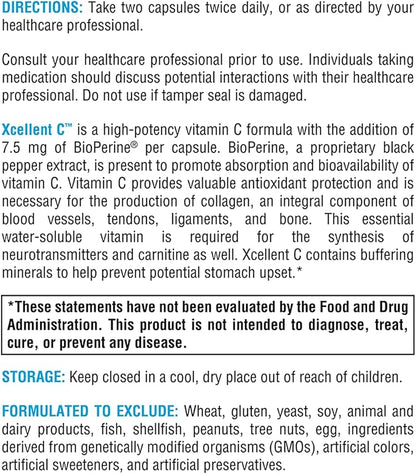 XYMOGEN Xcellent C - High Dose Vitamin C Supplement with BioPerine for Enhanced Absorption - Buffered to Minimize GI Upset - Immune Support + Antioxidants Supplement (120 Pills)