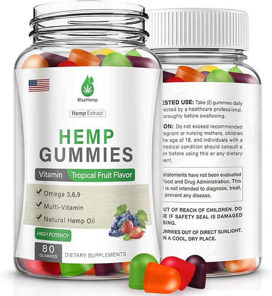 Hemp Gummies - High Potency Natural Hemp Oil Infused Gummies - Natural Fruity Bear Hemp Gummy for Sleep, Pain, Peace & Relaxation - Fast-Acting - 80Ct