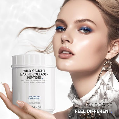 Codeage Marine Collagen Powder - Wild-Caught Hydrolyzed Fish Collagen Peptides - Type 1 & 3 Collagen Protein Supplement - Amino Acids for Skin, Hair, Nails - Paleo Friendly, Non-GMO, 15.87 Ounces