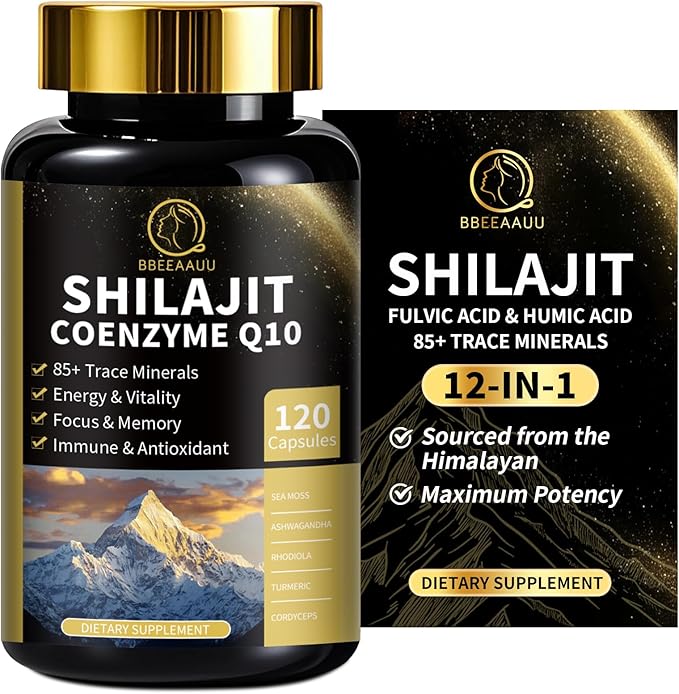 Shilajit for Men & Women with Sea Moss & Ashwagandha,12 in 1 Himalayan Shilajit Supplements Capsules with Coenzyme Q10, Fulvic Acid & Humic Acid, Lion's Mane, Support Energy & Immunity, 120 Counts