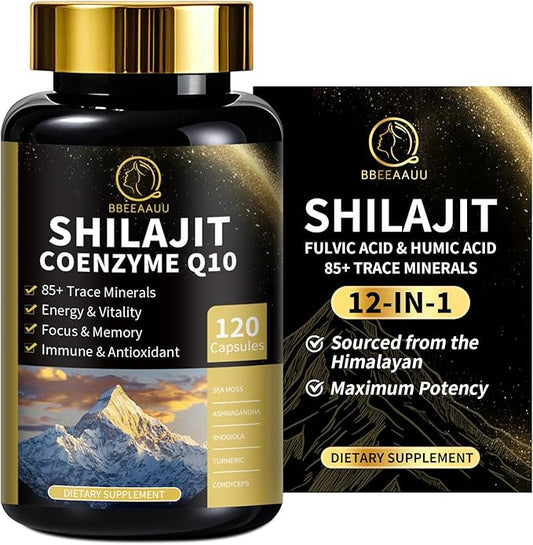 Shilajit for Men & Women with Sea Moss & Ashwagandha,12 in 1 Himalayan Shilajit Supplements Capsules with Coenzyme Q10, Fulvic Acid & Humic Acid, Lion's Mane, Support Energy & Immunity, 120 Counts