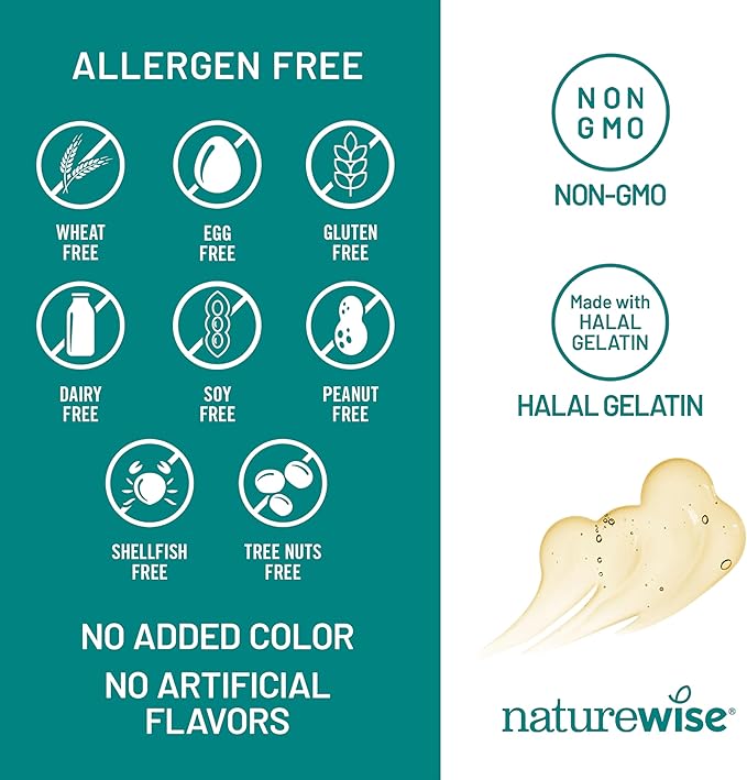 NatureWise Omega 3 Fish Oil - 500 mg per Pill - EPA & DHA - Support for Immune Health & Cognitive Function - Wild-Caught, Gluten and Soy Free, Non-GMO - 180 Softgels[6-Month Supply]