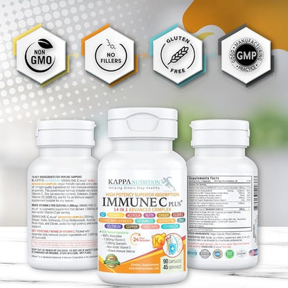 Quercetin 1,000mg, Vitamin C 1,000mg, Zinc 50mg, Vitamin D3 5,000iu, Selenium, Copper, Acerola, Ginger, Rutin, Bitter Orange, Rose Hips, Echinacea, Immune C Plus, 14 in 1 Immune C Plus (90 Count)