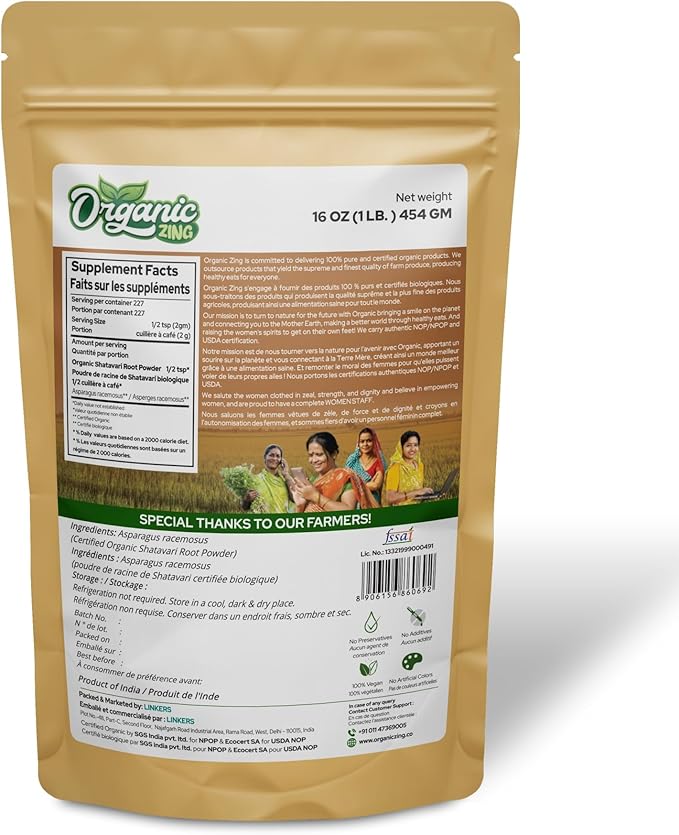 Organic Shatavari Powder - 16 oz (Pack of 3)