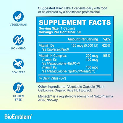 BioEmblem Triple Magnesium Complex 180 Capsules with Vitamin D3 K2 90 Capsules