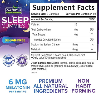 Sleep Gummies for Adults 6mg - Sugar Free Extra Strength Melatonin Gummy, Natural Sleeping Gummy for Adults, Kids, Orange Flavored, Vegan, Non-GMO, Sleep Vitamin Support Supplement - 120 Gummies
