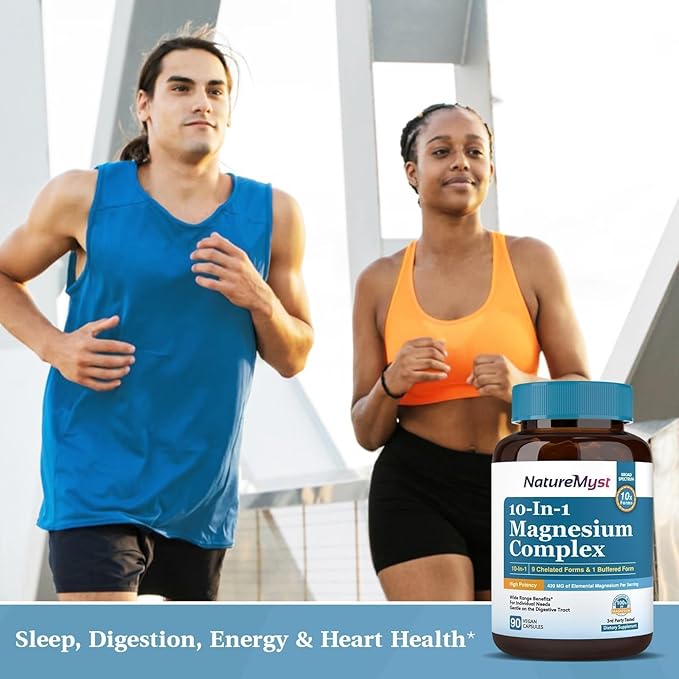 Magnesium Complex Supplement, 420mg Elemental Magnesium, 10 High Absorption Forms Magnesium Glycinate, Citrate, Malate, Taurate & More for Sleep, Nerve, Muscle Health, Non-GMO, 90 Vegan Capsules