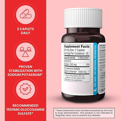 Dona Crystalline Glucosamine Sulfate, 750 Mg, Joint Supplement Pills for Knee Comfort & Joint Health Support, 750 Mg, 60 Count (2 Pack).