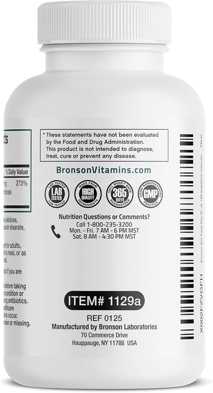 Bronson Zinc Triple Play 30 mg Triple Coverage Immune Support with Zinc Acetate, Picolinate & Orotate - Immune, Antioxidant & Skin Health Support - 100 Vegetarian Capsules