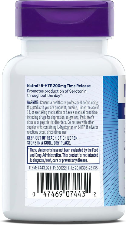 Natrol 5-HTP 200mg, Dietary Supplement Helps Support a Balanced Mood, 60 Time Release Tablets, 60 Day Supply
