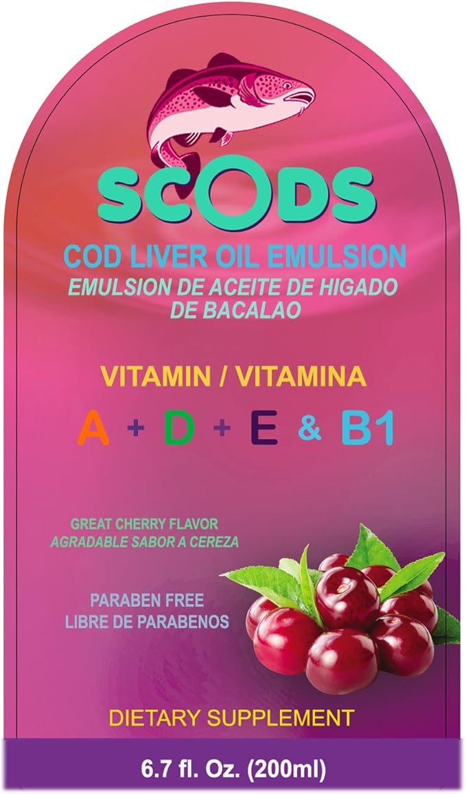Emulsion de Scods Cereza Cod Liver Oil Emulsion Cherry 200ml Vitamin A + D + E & B1