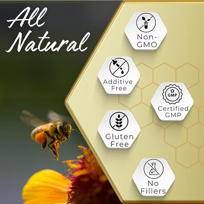Royal Jelly Capsules – 500 mg Energy, Glowing Skin and Brain Booster Supplement | Non-GMO, Gluten-Free, 60 Easy-to-Swallow Veggie Capsules