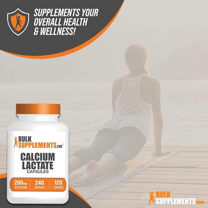 BulkSupplements.com Calcium Lactate Capsules - Calcium Lactate Supplement, 200mg per Serving - 240 Capsules (Pack of 1)