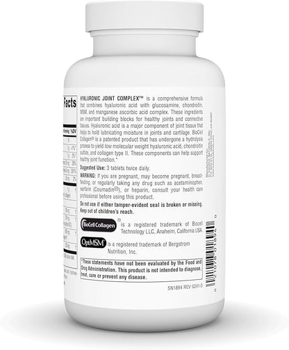 Source Naturals Hyaluronic Joint Complex with Glucosamine, Chondroitin & MSM Extra Strength - 120 Tablets