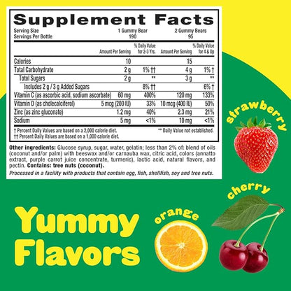L’il Critters Immune C Daily Gummy Supplement Vitamin for Kids, for Vitamin C, D and Zinc for Immune Support, Orange, Lemon and Cherry Flavors, 190 Gummies (Pack of 2)