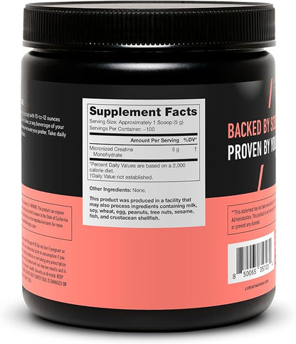 LEGION Micronized Creatine Monohydrate Supplement - Clean Creatine Powder for Muscle Gain & Post Workout Recovery - Micronized Creatine Supplement for Maximum Absorption (100 Servings, Unflavored)