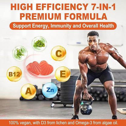 Sugar Free Vitamin D3 5000 IU Gummies + Methyl B12 Vitamins + Vegan Omega 3 Supplement, Organic Vitamin D Gummies for Women Men with Vitamin ACE & Zinc for Energy, Mood, Muscle & Immune Support