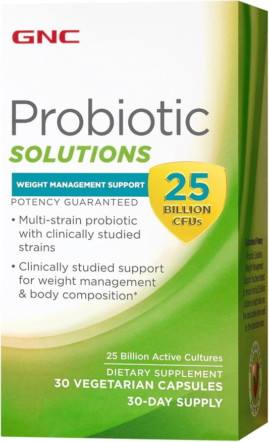 GNC Probiotic Solutions Weight Management Support with 25 Billion CFUs | Contains Clinically Studied Strains of Live, Active Probiotic Cultures, Vegetarian, Gluten Free, | 30 Capsules
