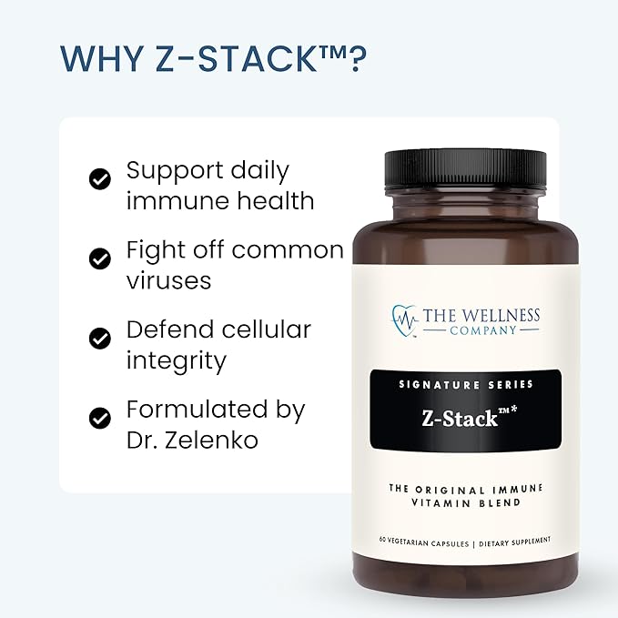 Z-Stack | 60 Capsules | Immune Support Formula with Vitamin C, Vitamin D3, Zinc, and Quercetin | Non-GMO, Gluten-Free | Supports Immune System Health, The Wellness Company