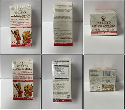 HYLEYS Tea Garcinia Cambogia Green Tea Cranberry Flavor - 25 Tea Bags (6 Pack - 150 Tea Bags Total)