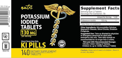 Nature's Fusions Potassium Iodide Tablets 130 mg (140 Tablets) EXP 10/2032 - Ki Pill - YODO Naciente