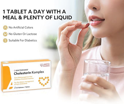 Cholesterin Komplex | 30 Vegan Tablets | Supplement to Maintain Cholesterol Levels | Red Yeast Rice Extract with Monacolin K | Gluten-Free, Lactose-Free | Manufactured in Europe