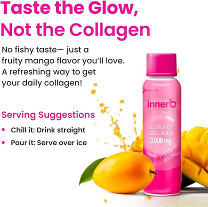 CJ Wellcare Innerb Glowshot Collagen (50.7 fl oz, 30 Servings) - Marine Liquid Collagen for Women, 3,000mg Collagen Peptides, Collagen Shots for High Absorption, Hair, Skin & Nails Supplement