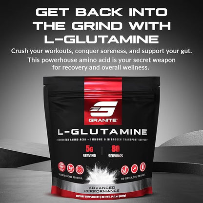 Granite L-Glutamine Powder, Supports Muscle Recovery, Gut Health, Post-Exercise, Immune & Nitrogen Transport (80 Servings)