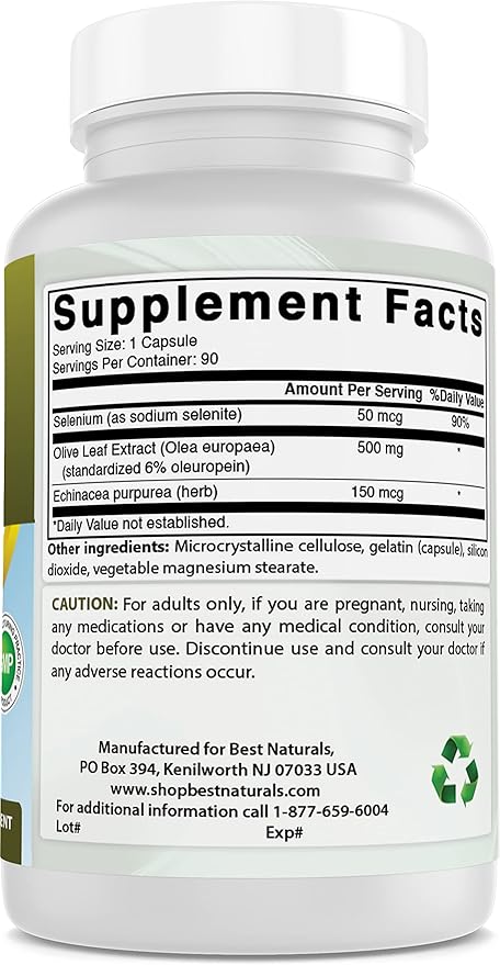 Best Naturals 2 Pack Olive Leaf Extract 700mg 90 Capsules (Total 180 Capsules)