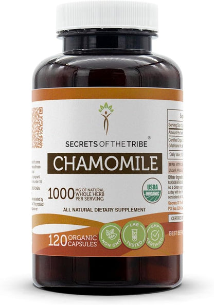 Chamomile USDA Organic 120 Capsules | High-Potency Herbal Organic Capsules | Made with Organic Vegetarian Capsules and Organic Chamomile (Matricaria recutita) Dried Flower (120 Capsules)