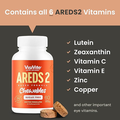 AREDS 2 Sugar-Free Eye Vitamins - Alternative to Lutein Gummies for Eyes - Lutein for Eye Health - Premium Sugar-Free Eye Vitamins - Eye Care Supplements for Adults (Chewable Tablets)
