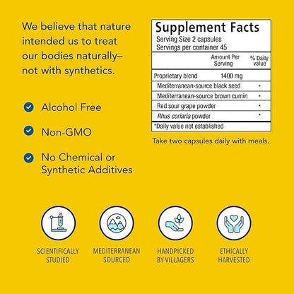 NORTH AMERICAN HERB & SPICE Black Seed Plus - 90 Vegi Capsules - Mediterranean Black Seed & Cumin Spice Complex - Heart Health, Immune & Digestive Support - 45 Servings