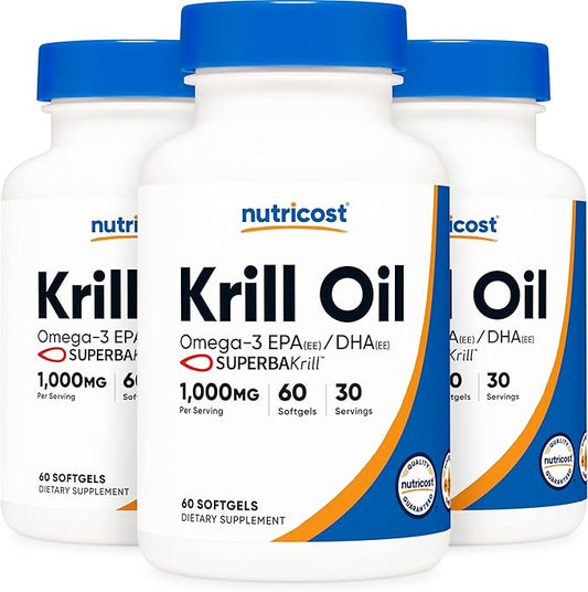 Nutricost Krill Oil 1000mg; 60 Liquid Softgels (3 Bottles) - Omega-3 EPA-DHA
