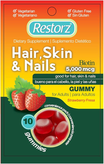 Hair, Skin, and Nails Biotin Gummy Vitamins, Strawberry Flavor (12-Pack)