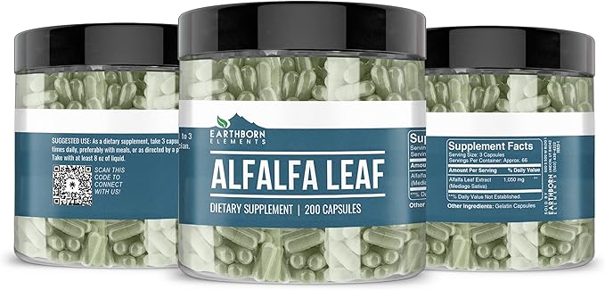 Earthborn Elements Alfalfa Leaf 200 Capsules, Pure & Undiluted, No Additives