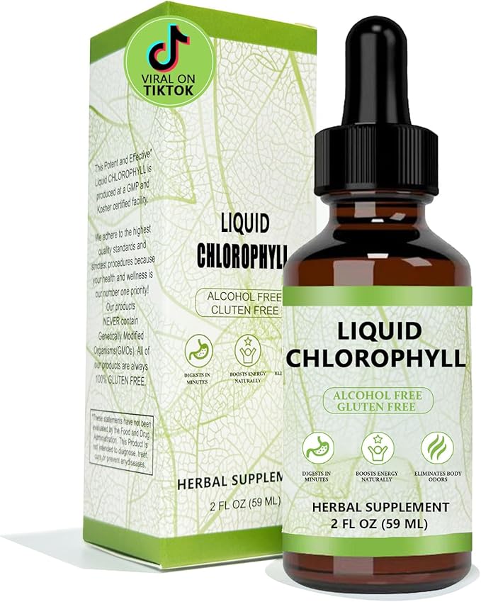 Chlorophyll Liquid Drops, Vegan Chlorophyll Liquid Drops, Body Deodorant & Gut Support Healthcare Liver, Digestion & Immune System, Natural Mint Flavor, 2 Fl Oz (59 Ml)