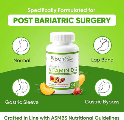 BariSlim Bariatric Multivitamin Gummies - Specially Formulated Gummy Vitamin for Patients After Weight Loss Surgery - Easy to Digest & Great Tasting Fruit Flavors | Pack of 2 (90 Fruit Chews)