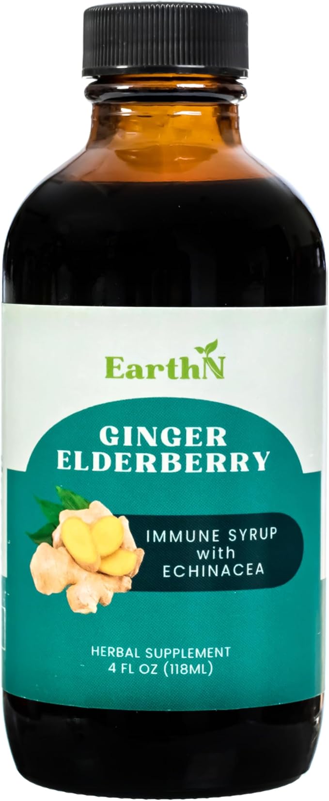 Ginger Elderberry Immune Defense Syrup with Echinacea, Vitamin C, Honey - Organic Super Premium Liquid - 100% Pure Ingredients - Natural Immunity Support Supplement (4 fl oz)