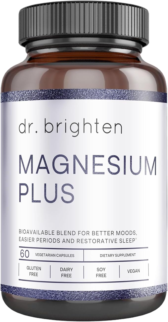 Dr. Brighten Magnesium Plus (as Magnesium Bi-glyncinate) - Beneficial in Maintaining a Healthy Mood, Sleep, Hormone Balance and Reducing Symptoms of PMS and Menstrual Cramps