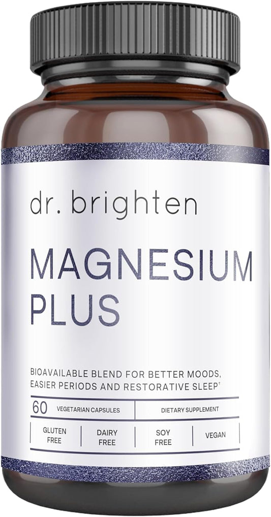 Dr. Brighten Magnesium Plus (as Magnesium Bi-glyncinate) - Beneficial in Maintaining a Healthy Mood, Sleep, Hormone Balance and Reducing Symptoms of PMS and Menstrual Cramps