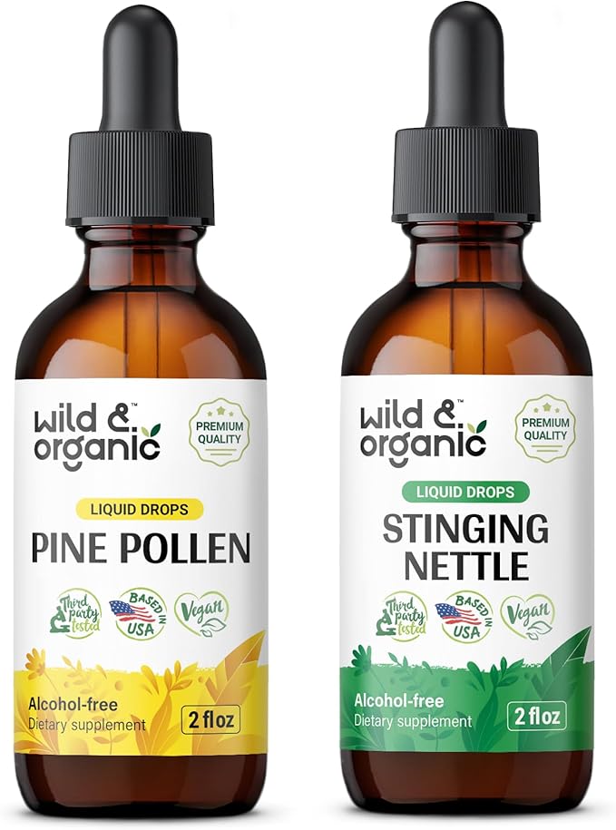 Wild & Organic Pine Pollen Tincture 2 fl oz & Stinging Nettle Root Tincture 2 fl oz