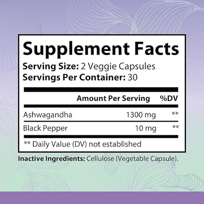 Ashwagandha Supplements - Contains Organic Ashwagandha & Black Pepper for Stress Management, Cognitive Supplement & Mood Support Supplement - Non-GMO, Gluten Free - 60 Capsules
