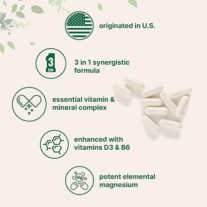 Magnesium Citrate 400mg with Vitamin D3 1000IU & B6, 240 Capsules | Elemental Mineral & Vitamins Complex | Combats Constipation, Supports Muscle, Heart, & Bone Health – Non-GMO
