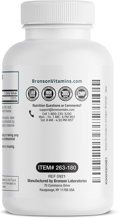 Bronson Zinc Lozenges Antioxidant & Immune Support Supplement Lemon Flavored, 180 Chewable Tablets