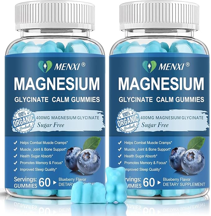 Magnesium Gummies 600mg per Serving-Magnesium Glycinate 400mg and Magnesium Malate 200mg,Sugar Free Magnesium Potassium Supplement for Calm Mood, Muscle, Bone & Energy Support,120 Blueberry Gummies
