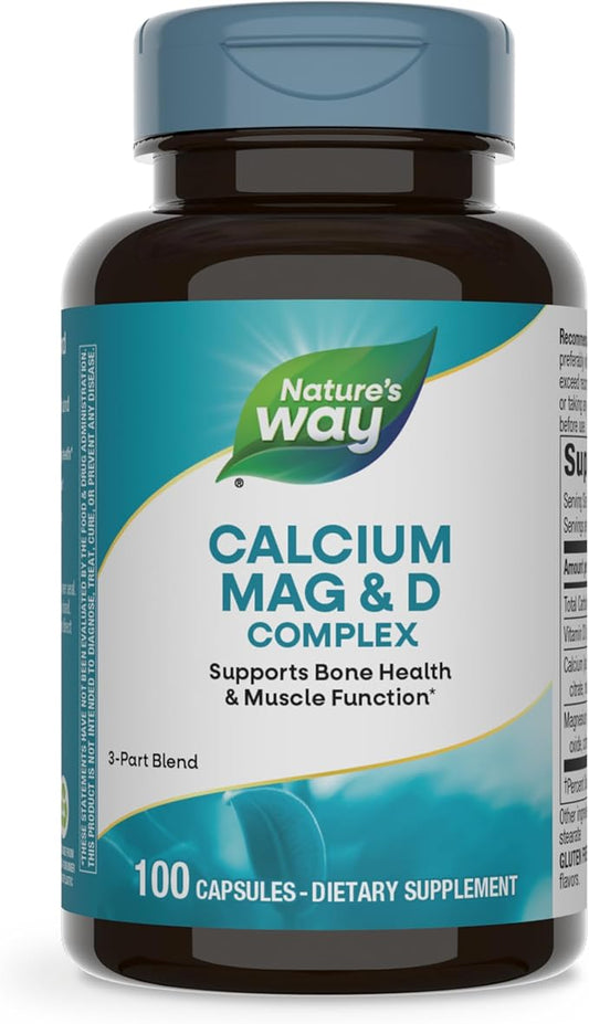 Nature's Way Calcium Magnesium & Vitamin D Complex, Healthy Bones & Teeth, Muscle Function*, Muscle Relaxation,* with Vitamin D3, Gluten free, 100 Capsules (Packaging May Vary)